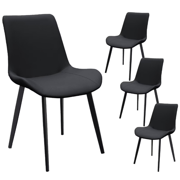 English Elm Black PU Leather Dining Chair Set Curved Ergonomic Seat Steel Legs Modern Kitchen Black W5815P507373