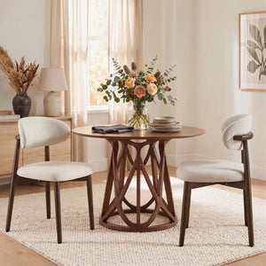 English Elm Set of 2 Solid Wood Farmhouse Dining Chairs with Cushioned Upholstered Seats Beige W5815P507377
