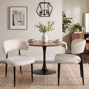 English Elm Two Faux Leather Bucket Seat Dining Chairs Mid Century Modern with Curved Arms W5815P509398