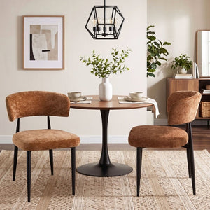 English Elm Two Faux Leather Bucket Seat Dining Chairs Mid-Century Modern with Armrests Metal Legs W5815P509400