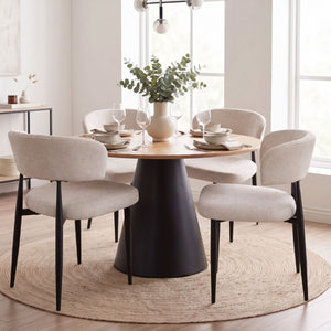English Elm Four Faux Leather Bucket Seat Dining Chairs with Curved Backs and Metal Legs Beige W5815P509401