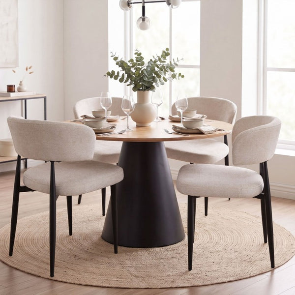 English Elm Four Faux Leather Bucket Seat Dining Chairs with Curved Backs and Metal Legs Beige W5815P509401