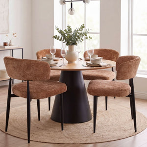 English Elm Four Faux Leather Bucket Seat Dining Chairs with Curved Backs and Metal Legs Brown W5815P509402