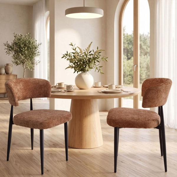 English Elm Four Faux Leather Bucket Seat Dining Chairs with Curved Backs and Metal Legs Brown W5815P509402