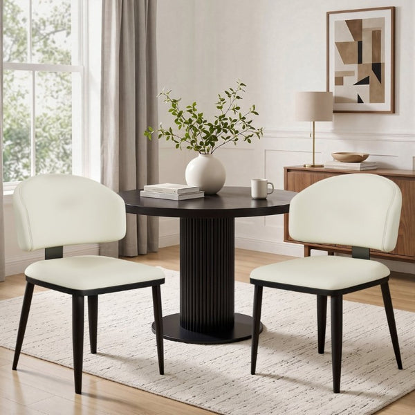 English Elm Set of 2 Armless PU Leather Dining Chairs Curved Back Retro Minimalist Style Beige W5815P509403
