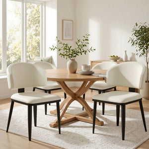 English Elm Set of 2 Armless PU Leather Dining Chairs Curved Back Retro Minimalist Style Beige W5815P509403