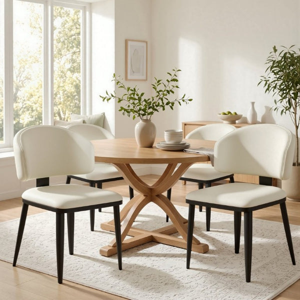 English Elm Set of 2 Armless PU Leather Dining Chairs Curved Back Retro Minimalist Style Beige W5815P509403