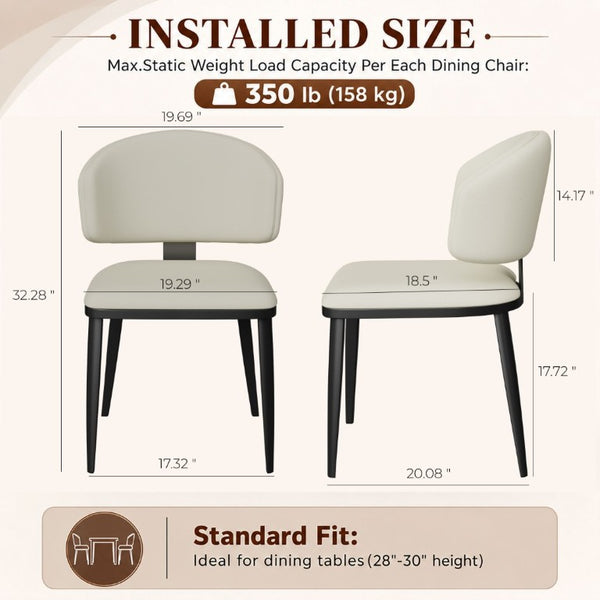 English Elm Set of 2 Armless PU Leather Dining Chairs Curved Back Retro Minimalist Style Beige W5815P509403