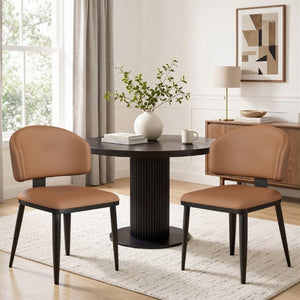 English Elm Set of 2 Armless PU Leather Dining Chairs Curved Back Retro Minimalist Style Brown W5815P509404