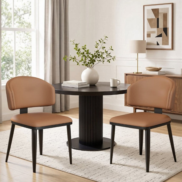 English Elm Set of 2 Armless PU Leather Dining Chairs Curved Back Retro Minimalist Style Brown W5815P509404