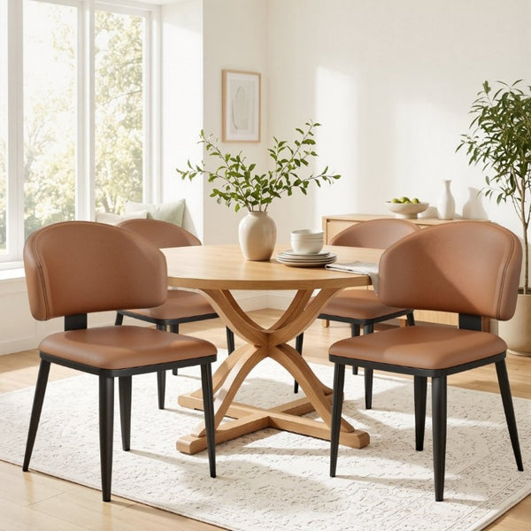English Elm Set of 2 Armless PU Leather Dining Chairs Curved Back Retro Minimalist Style Brown W5815P509404