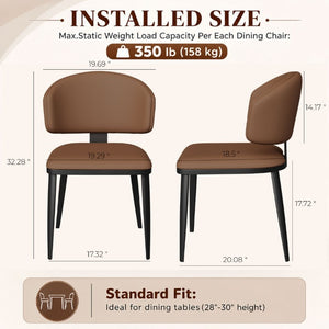 English Elm Set of 2 Armless PU Leather Dining Chairs Curved Back Retro Minimalist Style Brown W5815P509404