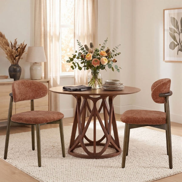 English Elm Set of 2 Solid Wood Farmhouse Dining Chairs with Cushioned Upholstered Seats Brown W5815P509405
