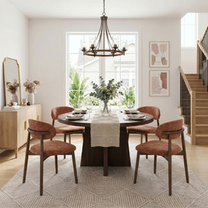 English Elm Set of 4 Solid Wood Farmhouse Dining Chairs Upholstered Cushion Ergonomic Back Brown W5815P509406