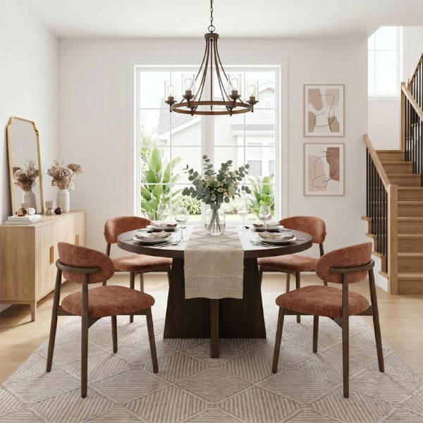 English Elm Set of 4 Solid Wood Farmhouse Dining Chairs Upholstered Cushion Ergonomic Back Brown W5815P509406