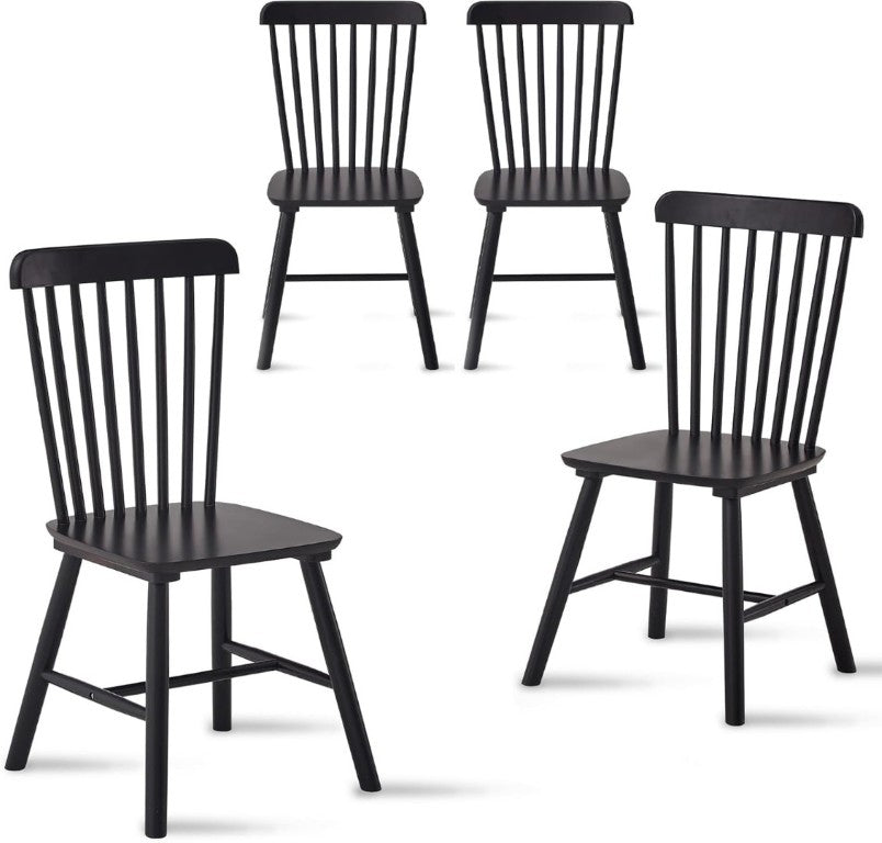 English Elm 4 Solid Rubberwood Dining Chairs with Curved Backrest for Farmhouse Kitchen Comfort W5815P525469