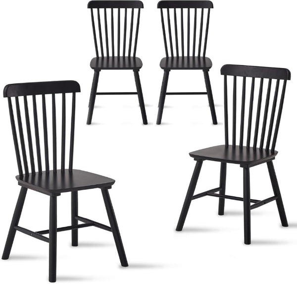English Elm 4 Solid Rubberwood Dining Chairs with Curved Backrest for Farmhouse Kitchen Comfort W5815P525469