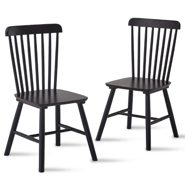 English Elm 2 Solid Rubberwood Dining Chairs FAS Grade Curved Back Matte Farmhouse Seating Set W5815P525470