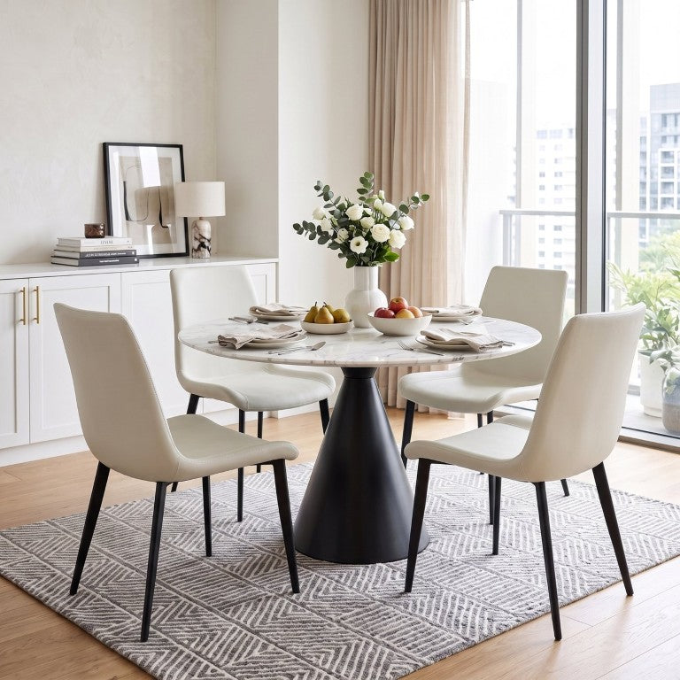English Elm White Quilted PU Leather Dining Chairs with Matte Steel Legs for Modern Interiors Cream White 20.1 L x 22.8 W x 32.7 H W5815P525472
