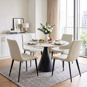 English Elm White Quilted PU Leather Dining Chairs with Matte Steel Legs for Modern Interiors Cream White 20.1 L x 22.8 W x 32.7 H W5815P525472