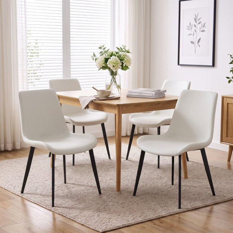 English Elm White Quilted PU Leather Dining Chairs with Matte Steel Legs for Modern Interiors Cream White 20.1 L x 22.8 W x 32.7 H W5815P525472