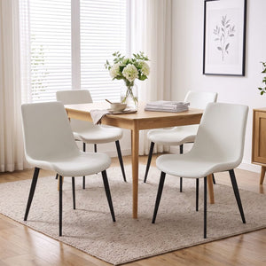 English Elm White Quilted PU Leather Dining Chairs with Matte Steel Legs for Modern Interiors Cream White 20.1 L x 22.8 W x 32.7 H W5815P525472