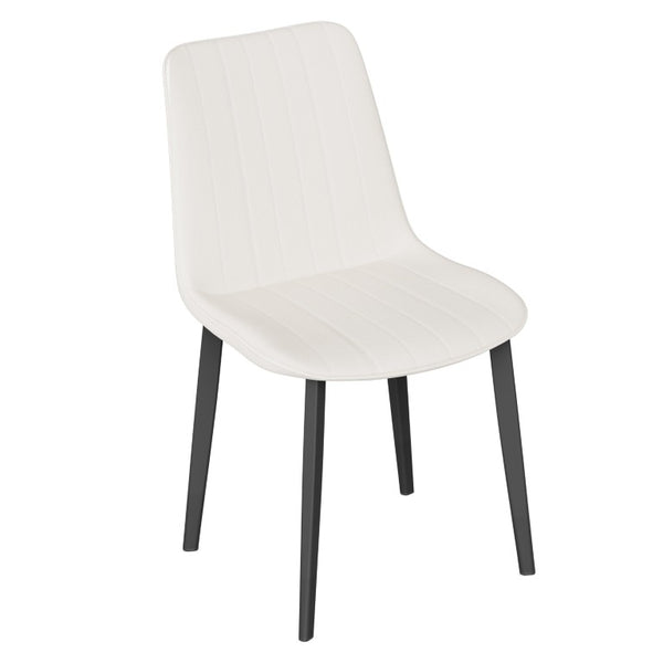 English Elm White Quilted PU Leather Dining Chairs with Matte Steel Legs for Modern Interiors Beige White 16.14 L x 18.11 W x 33.64 H W5815P530726