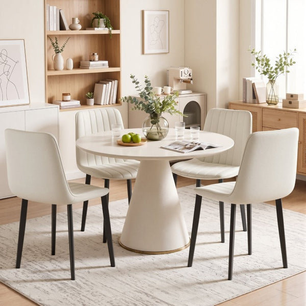 English Elm White Quilted PU Leather Dining Chairs with Matte Steel Legs for Modern Interiors Beige White 16.14 L x 18.11 W x 33.64 H W5815P530726