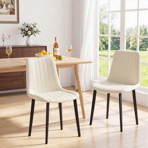 English Elm White Quilted PU Leather Dining Chairs with Matte Steel Legs for Modern Interiors Beige White 16.14 L x 18.11 W x 33.64 H W5815P530726
