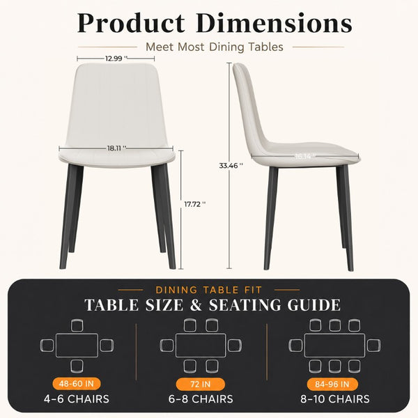 English Elm White Quilted PU Leather Dining Chairs with Matte Steel Legs for Modern Interiors Beige White 16.14 L x 18.11 W x 33.64 H W5815P530726