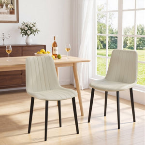 English Elm Black PU Leather Dining Chairs Sculpted Wave Back Ergonomic Steel Frame Kitchen Set Khaki Set of 2 W5815P531620