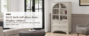 English Elm 52.17"h Arched Glass Door Curio Cabinet with Drawers Warm Wood Finish Display W5819P488733