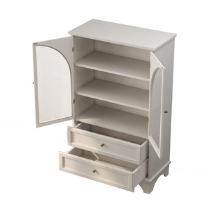 English Elm 52.17"h Arched Glass Door Curio Cabinet with Drawers Warm Wood Finish Display W5819P488733