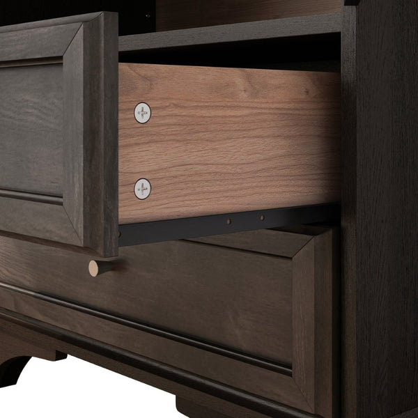 English Elm 52.17"h Arched Glass Door Curio Cabinet with Drawers Warm Wood Finish Display Brown W5819P488755