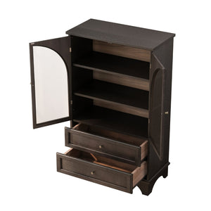 English Elm 52.17"h Arched Glass Door Curio Cabinet with Drawers Warm Wood Finish Display Brown W5819P488755