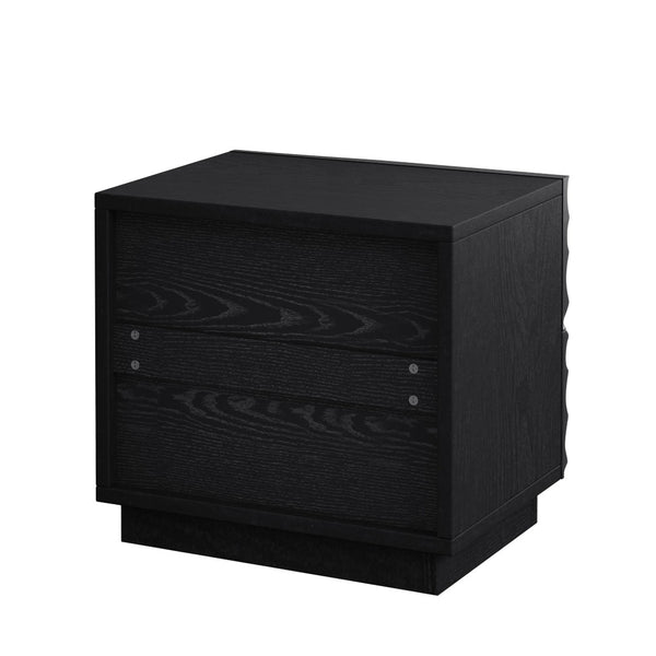 English Elm Farmhouse Nightstand Pine Wood Four Drawer Storage with Pull Out Tray and Gourd Legs Black W5819P488798