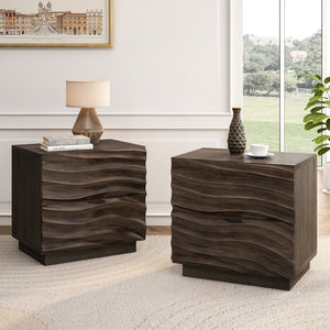 English Elm Farmhouse Nightstand Pine Wood Four Drawer Storage with Pull Out Tray and Gourd Legs W5819P488801