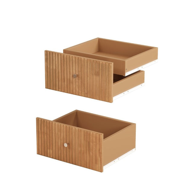 English Elm Fluted 3-Drawer Nightstand Set of Two Oak Finish Mid-Century Bedroom Side Tables W5819P491375