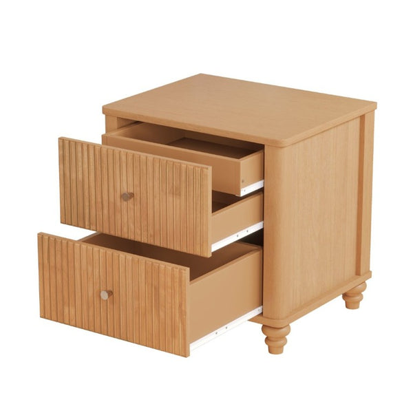 English Elm Fluted 3-Drawer Nightstand Set of Two Oak Finish Mid-Century Bedroom Side Tables W5819P491375
