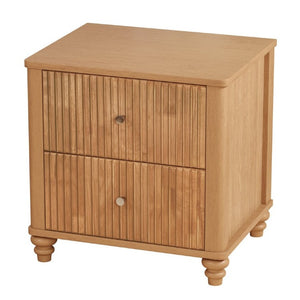 English Elm Fluted 3-Drawer Nightstand Set of Two Oak Finish Mid-Century Bedroom Side Tables W5819P491375