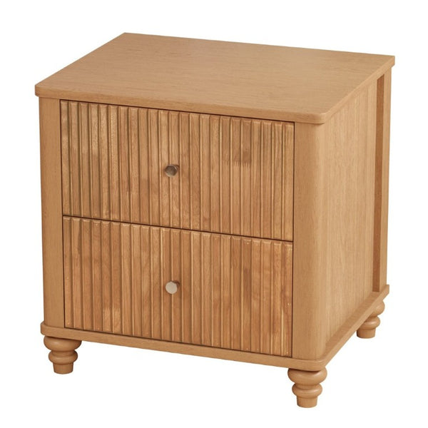 English Elm Fluted 3-Drawer Nightstand Set of Two Oak Finish Mid-Century Bedroom Side Tables W5819P491375