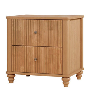 English Elm Fluted 3-Drawer Nightstand Set of Two Oak Finish Mid-Century Bedroom Side Tables W5819P491375