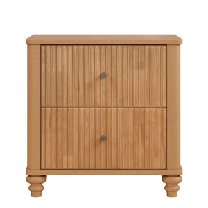 English Elm Fluted 3-Drawer Nightstand Set of Two Oak Finish Mid-Century Bedroom Side Tables W5819P491375