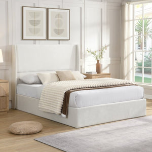 English Elm High Headboard Queen Bed Chenille Upholstered Frame with 12 Slat Wooden Support W5819P492590