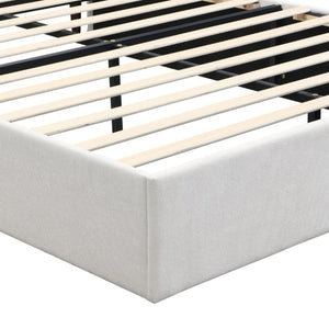English Elm High Headboard Queen Bed Chenille Upholstered Frame with 12 Slat Wooden Support W5819P492590