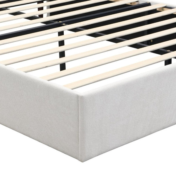 English Elm High Headboard Queen Bed Chenille Upholstered Frame with 12 Slat Wooden Support W5819P492590