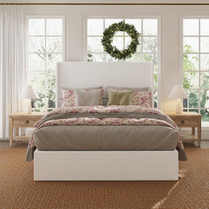 English Elm High Headboard Queen Bed Chenille Upholstered Frame with 12 Slat Wooden Support W5819P492590