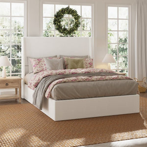 English Elm High Headboard Queen Bed Chenille Upholstered Frame with 12 Slat Wooden Support W5819P492590