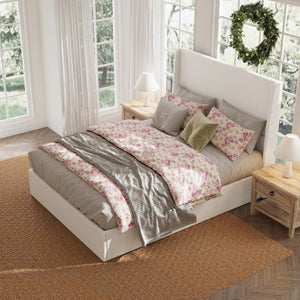 English Elm High Headboard Queen Bed Chenille Upholstered Frame with 12 Slat Wooden Support W5819P492590