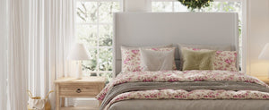 English Elm High Headboard Queen Bed Chenille Upholstered Frame with 12 Slat Wooden Support W5819P492590